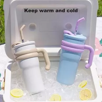 Термокружка 500 мл/700 мл из нержавеющей стали с двойной изоляцией для напитков с ручкой и трубочкой 500ML светло-синий