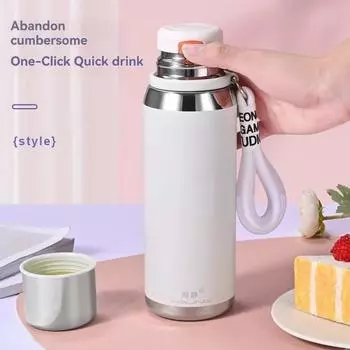 Термокружка 800 мл, вакуумная чашка, кофейная бутылка, подарочная, нержавеющая сталь, герметичная, переносная, на шнурке, для воды, разработанная из 316 л 800ML чёрный