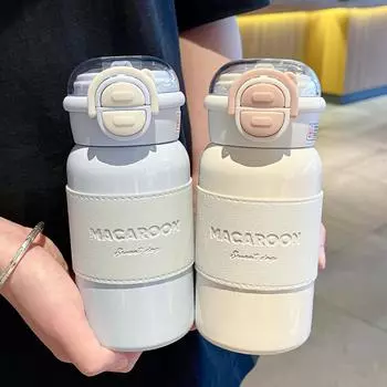 Термокружка большой емкости из цельного куска с рукавом и трубочкой для студентов и спортсменов 500ml зелёный