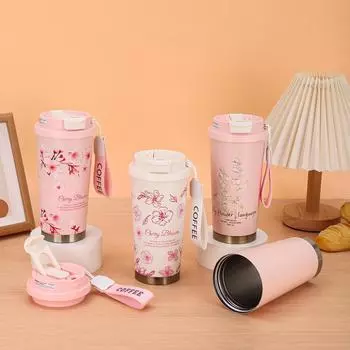 Термокружка Convolia с высоким внешним видом, термокружка из нержавеющей стали, соломенная двойная кофейная кружка, переносная веревочная кружка для воды 500ml