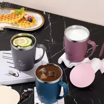 Термокружка для кофе объемом 350 мл с двойными стенками из нержавеющей стали, термоизолированная кружка для кофе и молока с ручкой и крышкой, дорожный стакан для питья 350ml