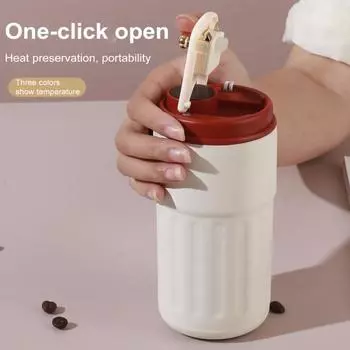 Термокружка для кофе с дисплеем температуры 450 мл с герметичной крышкой из нержавеющей стали многоразового использования 450ML серебряный