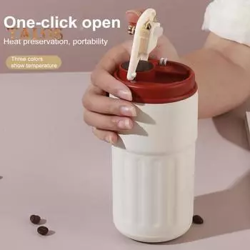 Термокружка для кофе с дисплеем температуры, 450 мл, герметичная крышка, нержавеющая сталь, многоразовая кофейная чашка, горячая и холодная, вакуумная кружка для любителей кофе 450ML кофейный