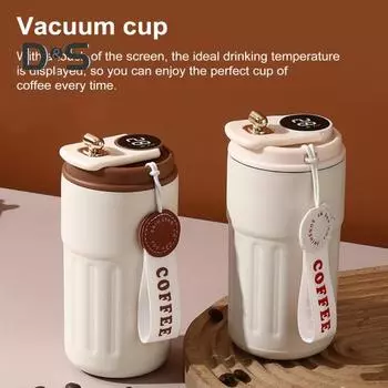 Термокружка для кофе с дисплеем температуры, 450 мл, герметичная крышка, нержавеющая сталь, многоразовая кофейная чашка, горячая и холодная, вакуумная кружка для любителей кофе 450ML бежевый