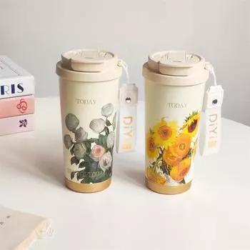 Термокружка для женщин с красивым внешним видом, переносная кофейная кружка из нержавеющей стали, двойная чашка для фруктового чая 528ml
