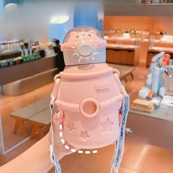 Термокружка из нержавеющей стали 304, детская кружка с трубочкой в виде медвежонка, портативная бутылка для воды для студентов bear розовый