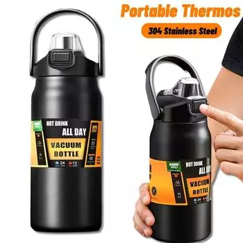 Термокружка из нержавеющей стали 304, портативный термос с трубочкой, стакан для кофе, термосы для спорта, бутылка для холода и воды 800ml