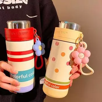 Термокружка из нержавеющей стали 316 для детей и девочек с высококачественным канатным подъемником, портативная нежная и милая вакуумная чашка для чая красный