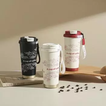 Термокружка из нержавеющей стали «Ландыш», офисная бутылка для воды, чашка для чая и кофе, двойная бутылка для воды с трубочкой, многоразовая, для путешествий 500ml чёрный