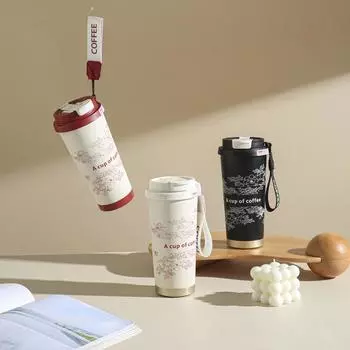 Термокружка из нержавеющей стали «Ландыш», офисная бутылка для воды, чашка для чая и кофе, двойная бутылка для воды с трубочкой, многоразовая, для путешествий 500ml чёрный