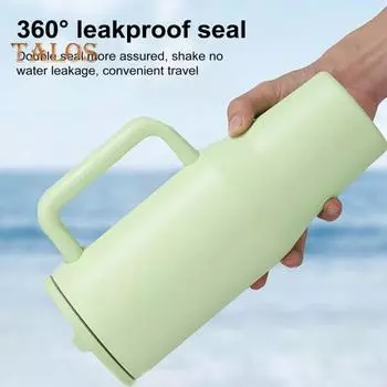 Термокружка из нержавеющей стали объемом 40 унций с откидной трубочкой, герметичная, изолированная, с ручкой для путешествий, для дома, офиса, автомобиля 1200ml трава зеленый