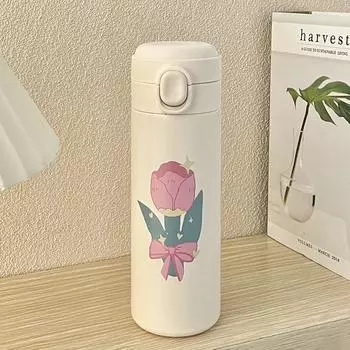 Термокружка из нержавеющей стали с цветами, термос, стакан для воды для спорта на открытом воздухе, герметичные термосы, дорожная бутылка для воды 420ml (7.5x7.5x20cm)