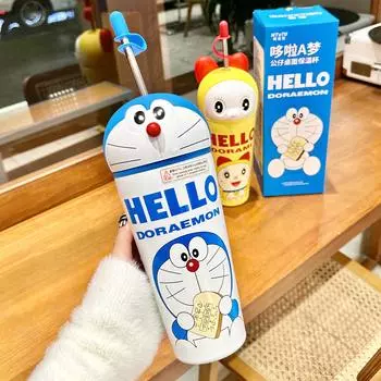 Термокружка Jingdong Cat Doraemon Кофейная кружка из нержавеющей стали для детей Термокружка большой емкости для льда Стакан для воды 600ml