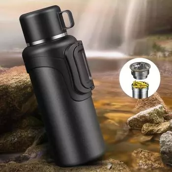 Термокружка MeyJig из нержавеющей стали с двойной термокружкой большой емкости 1500 мл 1500ml чёрный