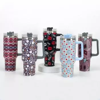 Термокружка с ручкой и крышкой-соломинкой, 40 унций, с двойными стенками, из нержавеющей стали, для путешествий, для воды, смузи, чая, герметичная, для кофе в машине B
