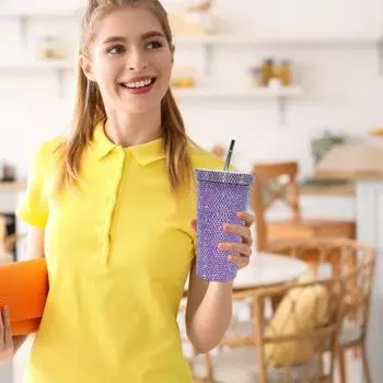 Термокружка со стразами из нержавеющей стали, термостакан с крышкой и соломинкой, бутылка для воды со сверкающими стразами, подарок на День святого Валентина 500ML белый