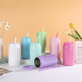 Термокружка Высокий уровень внешнего вида банка Мейсона соломенная кружка для воды Простая теплоизоляция Холодные цветные банки 16oz