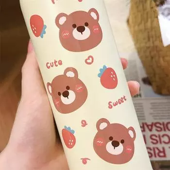 Термокружка Высококачественная изоляция Удобная Милая Большая вместимость Термокружка с рисунком из мультфильма Детская маленькая термокружка 420ml грязно-белый