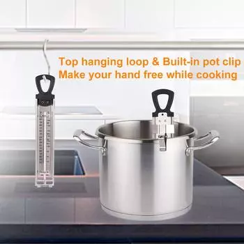 Термометр для конфет, термометр для жарки из нержавеющей стали, термометр для джема, термометр для сиропа с крючком и кастрюлей серебряный