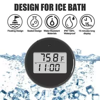 Термометр для ледяной ванны с таймером и дисплеем температуры IPX6 Водонепроницаемый цифровой термометр для погружения в холодную воду Высокая точность измерения температуры воды чёрный