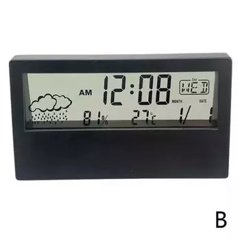 Термометр Гигрометр с Отображением Времени Настольный Измеритель Температуры и Влажности Погодная Станция для Офиса Дома чёрный