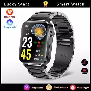 Термометр Мониторинг Смарт-часы Мужчины Сахар в крови Лазер Лечение Здоровье Часы Частота сердечных сокращений Артериальное давление Мониторинг сна Смарт-часы silicone красный