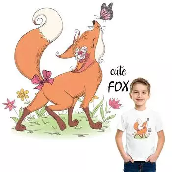 Термонаклейка с изображением лисы, наклейка на аксессуары «сделай сам», термопресс, аппликация, модные полосатые джинсовые нашивки для рюкзака с животным узором 20x21.9cm