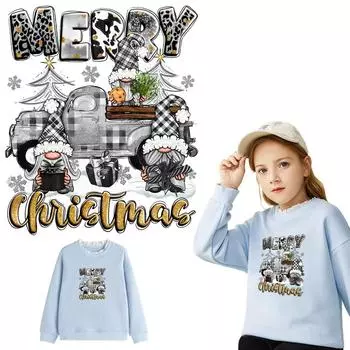 Термонаклейки для рождественских подарков с машинками Наклейки с капюшоном Топы Термопресс Винил A-Level Моющиеся DIY Термонаклейки