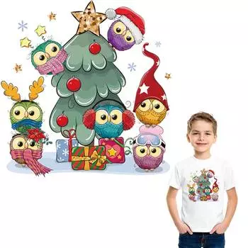 Термопереводные наклейки для одежды, термопереносные футболки с героями мультфильмов «Совы, деревья», джинсы, термонаклейки «сделай сам», рождественский подарок