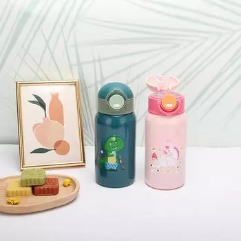 Термопот из нержавеющей стали с вакуумным ремешком, милый внешний вид, чашка для чтения для начальной школы, детская кружка с двойной крышкой 500ml розовый