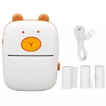 Термопринтер Перезаряжаемый 203DPI Мини Термопринтер с 3 Рулонами Печатной Бумаги для Заметок Офиса