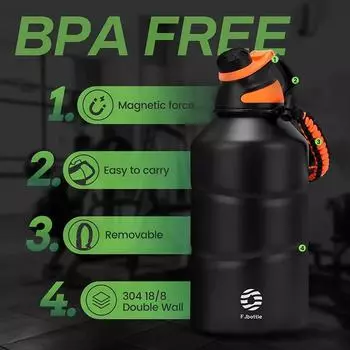 Термос 1,9 л, большая емкость, из нержавеющей стали, термос для холодной и горячей воды, с веревкой для спортзала 1900ml