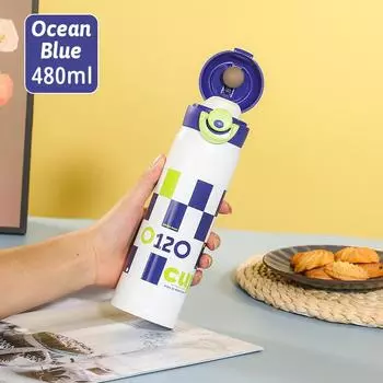 Термос 480 мл из нержавеющей стали с крышкой One Touch, изолированная чашка, портативная, герметичная, бутылка для холодных напитков, розовый, желтый, синий, коричневый 480ml