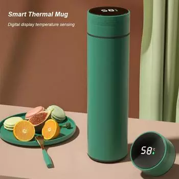 Термос 480 мл с интеллектуальным дисплеем температуры, термокружка из нержавеющей стали, герметичная термокружка для кофе, бутылка для воды с изоляцией 480Ml чёрный
