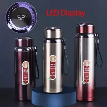 Термос 600/800 мл из нержавеющей стали Термокружка со светодиодным дисплеем температуры Термос Портативный фильтр для чая Изолированная бутылка для воды 800ml