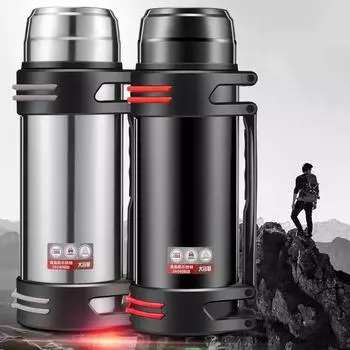 Термос большой емкости 3 л из нержавеющей стали, сохраняющий тепло, портативная бутылка для воды для путешествий, кемпинга, походной посуды 3L серебряный