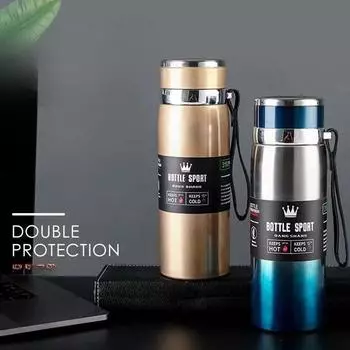 Термос большой емкости из нержавеющей стали 316 для разделения воды для чая, переносной веревочный стакан для воды для спорта в автомобиле 1000ml