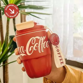 Термос Бутылка для воды из нержавеющей стали Кофейная чашка Портативная двойная питьевая чашка с подъемным тросом и пряжкой-соломинкой Автомобильная герметичная чашка 260ML