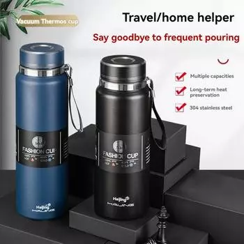 Термос-бутылка объемом 1000 мл для хранения горячей и холодной воды, термос для кофе и чая из нержавеющей стали 1000ML чёрный