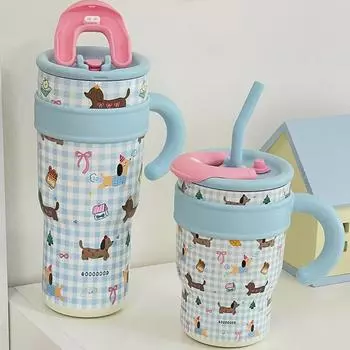 Термос-чашка большой емкости с двойными стенками и трубочкой 2024 для офиса и дома 700-1200ML