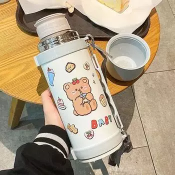 Термос-чашка, чайник большой емкости, высококачественная чашка из нержавеющей стали, симпатичная для студентов мужского и женского пола с крышкой, новая чашка для воды 1100ml