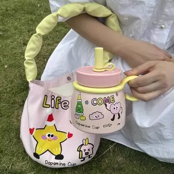 Термос-чашка для женщин, большая емкость, высокий внешний вид, холодный горшок, новая чашка для льда Bullies, симпатичная большая чашка с трубочкой 700ml