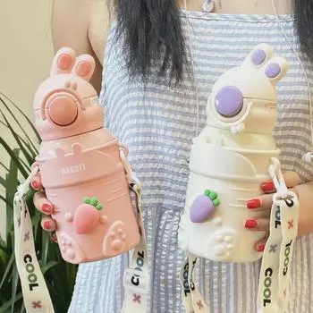 Термос-чашка из нержавеющей стали 316 с рисунком, соломинкой и дисплеем температуры для детей 500ml