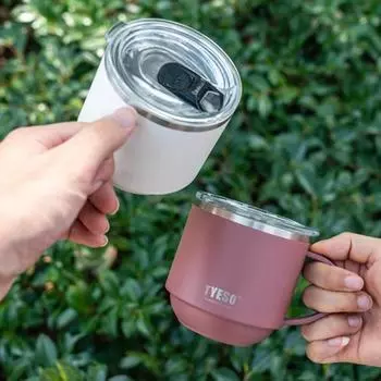 Термос-чашка TYESO 304 из нержавеющей стали, кружка для кофе с ручкой и прозрачной крышкой, чашки для горячих напитков, переносная бутылка для воды, посуда для питья 330ml чёрный