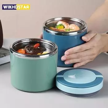 Термос для еды, 600/800 мл, изолированная чашка для супа, контейнеры-термосы из нержавеющей стали, ланч-бокс, термосохраняет тепло для школьников 600ML синий