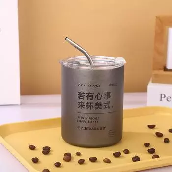 Термос для кофе из нержавеющей стали с трубочкой для льда, кружка для американского кофе, двухслойная термос, пара чашек as the picture