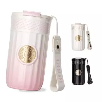 Термос GOOM, термокружка, кофейная кружка, бутылка для воды, 500 мл, портативная, с трубочкой, герметичная, из нержавеющей стали 316, с вакуумной изоляцией, 3-х сторонняя, с подогревом и розовый