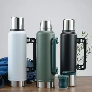 Термос из нержавеющей стали 304, чайник для путешествий на открытом воздухе, бутылка для воды большой емкости, автомобильная переносная бутылка для воды с ручкой 1400ml зелёный