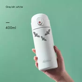 Термос из нержавеющей стали 304, чашка для вечеринки на Хэллоуин, домашняя вечеринка, рисунок летучей мыши, ежедневная крышка, открывающаяся одним щелчком, герметичная вакуумная чашка 400-500ml