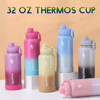 Термос из нержавеющей стали 304, градиентная бутылка для воды, вакуумная чашка большой емкости, подарочная чашка для воды 32 унции 32oz синий